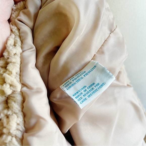C&C California Tan Sherpa Teddy Coat Dual Pocket Zip Front Long Sleeve Jacket L - Picture 5 of 7